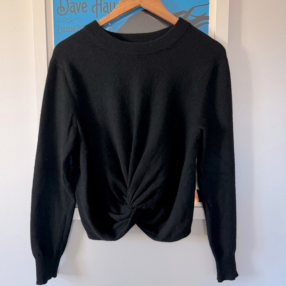 Aqua Cropped Knot-Front Cashmere Sweater
